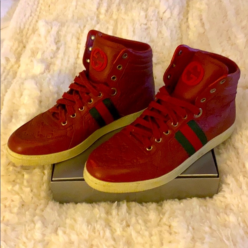 Men's Guccissima Red Leather High Tops Size 8.